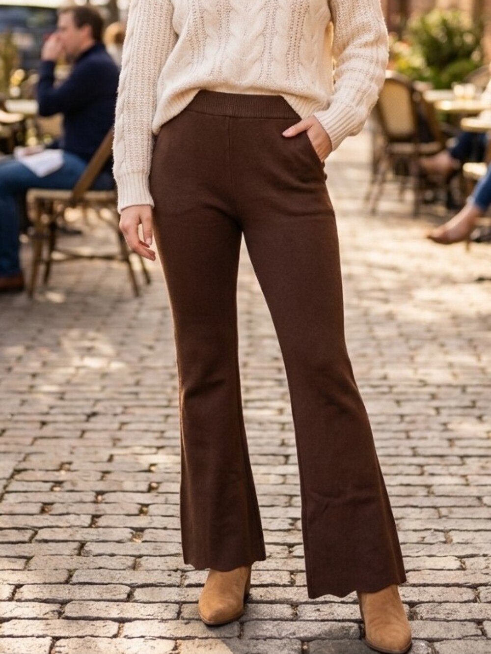 Chrome Riot Chocolate Brown Pullon Flare Sweater Pants Womens Sz Medium Boho